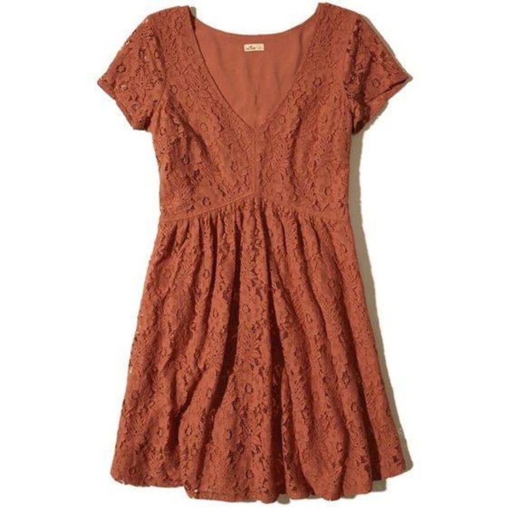 HOLLISTER Lace Skater Dress - Burnt Orange